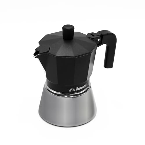 Zanetti, Star Caffettiera Moka Induzione Sei Tazze, Espresso con Caldaia in Acciaio Inox e Manici Ergonimici, Adatta ai Piani a Induzione 6 Tazze Colore Nero