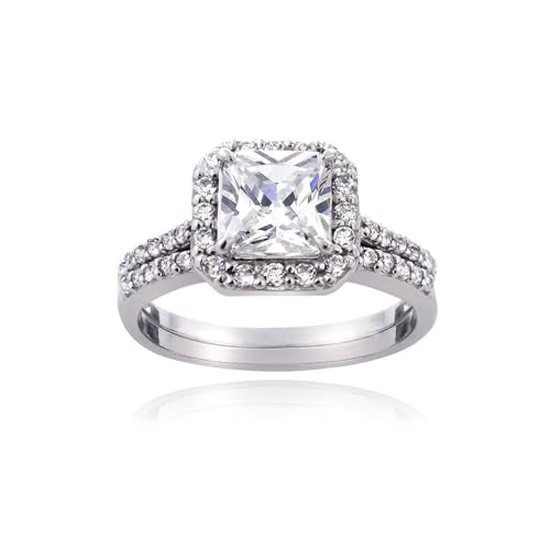 925 Sterling Silver 1 34ct CZ Princess Bridal Engagement Ring Set Size 10 Trendy Fashion Rings for Everyday Wear Elegant Enhancements Sleek and Graceful Accessories Stylish Essentials