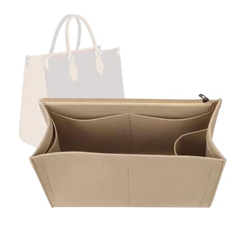 Lckaey Purse Insert For ONTHEGO PM MM GM Wallet Tote - Felt Organizer - With Zipper Pocket 1081Khaki-L