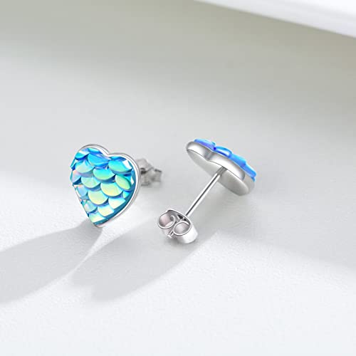 Pendientes de corazón en plata 925 con diseño de sirena para mujer 4