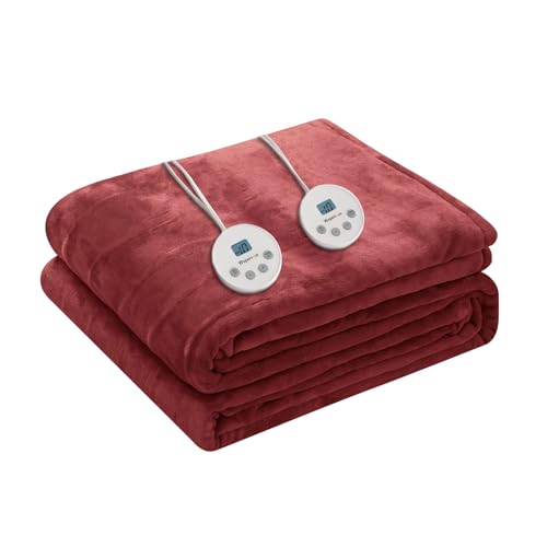 Image of Wapaneus Heated Blanket Electric Queen Size 84 inchx90 inch-Dual Control with 10 Heat Levels 12 Timer Settings and 8 Hours Auto-Shut Off,Fast-Heating Electric Blanket,ETL Listed Machine Washable,Red