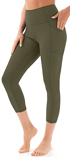 Afitne Yoga Pants For Women High Waisted Capri Leggings With Pockets Tummy Control Athletic Workout Leggings Fitness Cropped Tights Gym Activewear Army Green - S… #TOP2