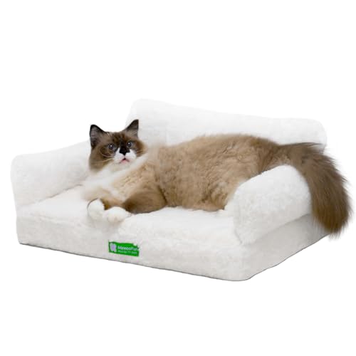 Cat Bed for Indoor Cats Orthopedic Dog Bed for Small Medium Dogs, Egg- Foam Pet Bed with Removable Washable Cover and Non-Slip Bottom (Medium, Beige)
