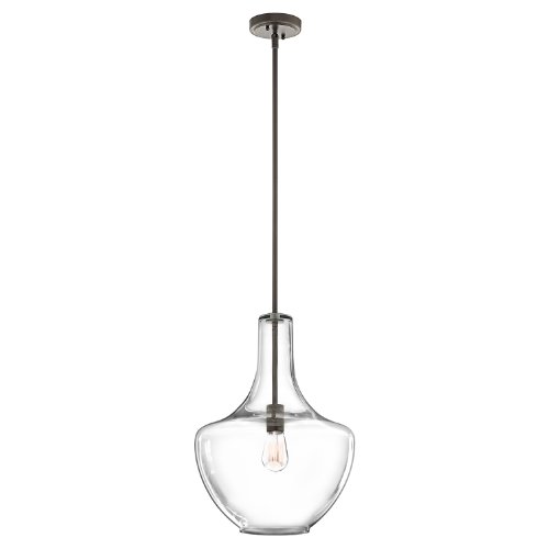 Kichler Everly 19.75" Kitchen Bell Pendant in Olde Bronze®, 1-Light Clear Seeded Glass Pendant Light, (19.75" H x 13.75" W), 42046OZCS #1