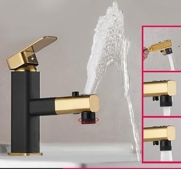 Robinet d'évier chaud et froid extractible 3 jets pour lavabo de salle de bain design