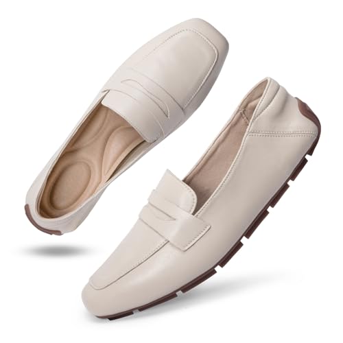 Image of Leather Loafer Shoes for Women Comfortable Lady Penny Loafer Shoes Flats Office Work Shoes