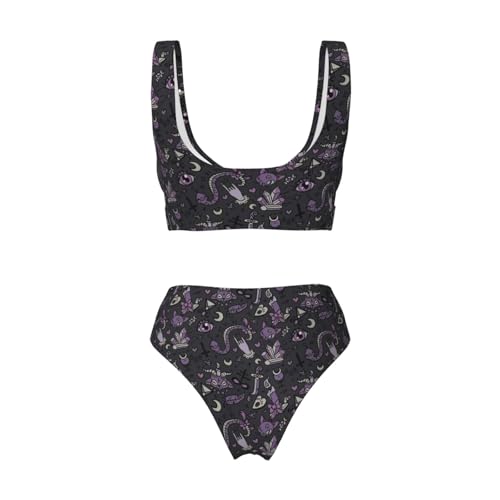 Bikini gótico morado con diseño triangular y braga de pierna alta para playa 6