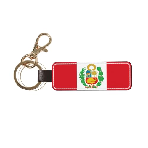 Ninainaid Porte-clés de voiture en cuir véritable avec drapeau du Pérou, porte-clés universel pour homme et femme.
