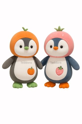 Image of Fruity Penguin Soft Toy for Girls Boys Kids, Orange Animal Plush Stuffed Baby Teddy Gift Birthday, 25 cm