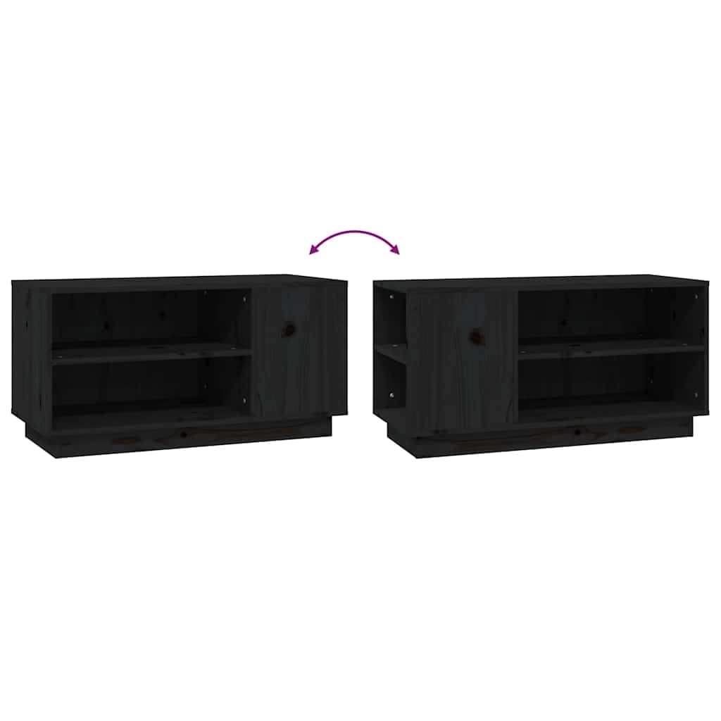 Mobile Porta TV Nero 80x35x40,5 cm in Legno Massello di Pino | Pratico mobiletto per soggiorno con ripiani aperti per console e decoder, design moderno e salvaspazio.