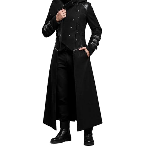 Darkrock Scorpion Men's Hooded Trench Coat Long Jacket Red/Black