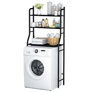 MOYIPIN 3-Tier Drum Washing Machine Storage Rack Space-Saving Bathroom Storage Rack Above The Toilet, Multi-Functional,Bearing Strong, Adjustable Storage Rack Steel,Black