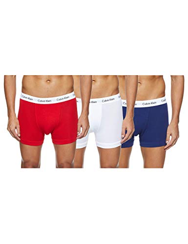 Calvin Klein 3p Trunk, Bóxer Uomo, White Red Ginger Pyro Blue, S (Pacco da 3)