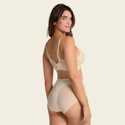 Image of Leonisa High Waisted Invisible Tummy Control Shapewear for Women - Stripe Lace Ladies Underwear Panties