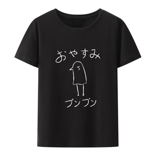 Oyasumi Punpun Print T-Shirts Funny Anime Streetwear Men Women Summer Short-Sleeve Fashion Harajuku Casual Cartoon tee Shirt Black XXL