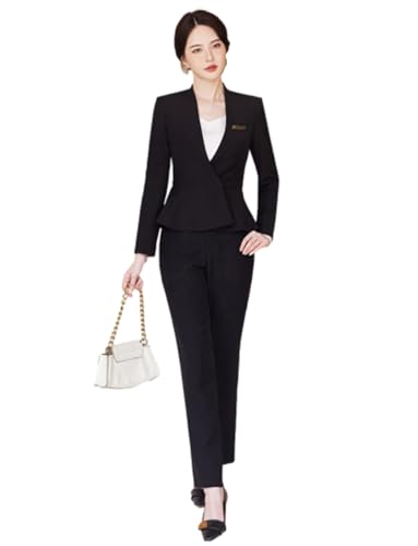 Women's 2-Piece Office Lady Business Suit Set Slim Fit Peplum Jacket & Pants