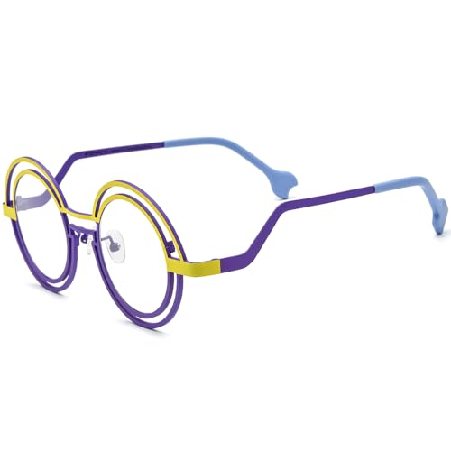 Image of FONEX Colorful Pure Titanium Glasses Frame Women Retro Round Eyeglasses