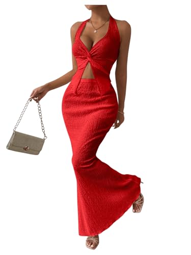Image of SOLY HUX Women's Two Piece Outfits Twist Front Halter Cami Tops and Skirt Summer Set