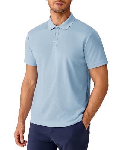 PINSPARK Polo Shirts for Men Short Sleeve Performance Quick Dry Golf T Shirt Moisture Wicking Casual Workout Light Blue