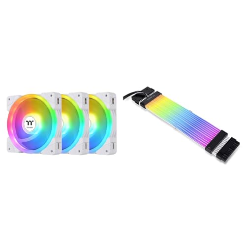 Image of Thermaltake SWAFAN EX 12 ARGB PC Cooling Fan White, 3-Fan pcak, 500~2000 RPM & Lian Li Strimer Plus V2 24 Pin (PW24-PV2) -Addressable RGB Power Extension Cable (Strimer L-Connect