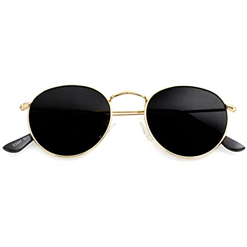Kursan Small Round Metal Polarized Sunglasses For Men Women Mirrored Lens Classic Circle Sun Glasses (Gold Frame/Black Lens) #TOP4