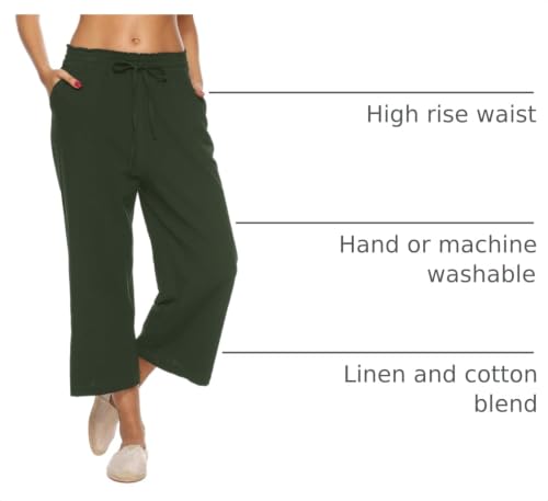 Image of LNX Womens Linen Capri Pants Wide Leg High Waisted Drawstring Casual Cropped Pants with Pockets