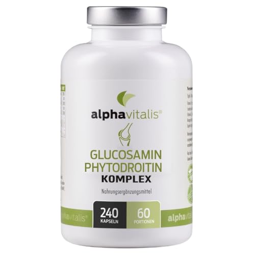 Glucosamin Kapseln + Phytodroitin® - 240 Stück - 1800mg veganer Komplex mit MSM, Hyaluronsäure, Vitamin C, D, Zink, Kupfer und Mangan ohne Magnesiumstearat