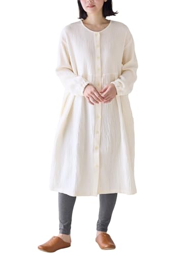 [犬印本舗] マタニティ パジャマ ポコポコ ガーゼ 丸首 長袖 前開き 上下セット 入院着 産前 産後 妊婦 M-L キナリ（Amazon）