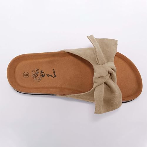 Image of FISACE Womens Bow Flat Sandals Flip Flops Slide Sandals Summer Beach Shoes