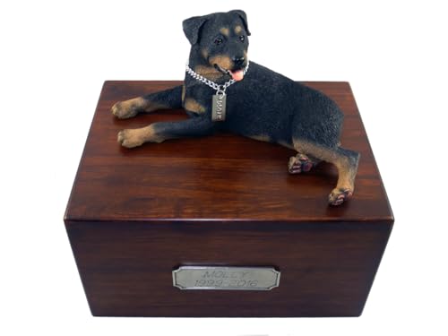 Conversation Concepts Beautiful Paulownia Wood Large Urn with Rottweiler My Dog Large Figurine & Personalized Engraved Danforth Pewter Plaque