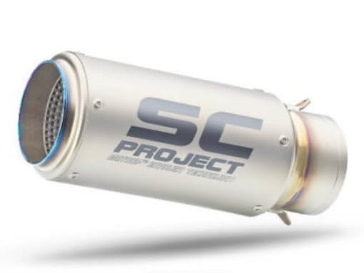 Image of SC projacter Vagary Universal Hexa Cut Slip On Motorcycle Exhaust Silencer with Removable DB Killer, Carbon Fiber Look Muffler for Bajaj TVS KTM Yamaha Suzuki Hero Bikes (Silver)