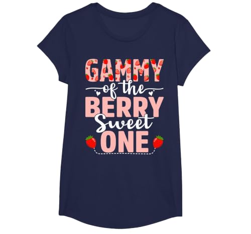 Gammy of The Berry Sweet One Birthday Strawberry Gammy T-Shirt, Girls, Navy Blue, X-Small
