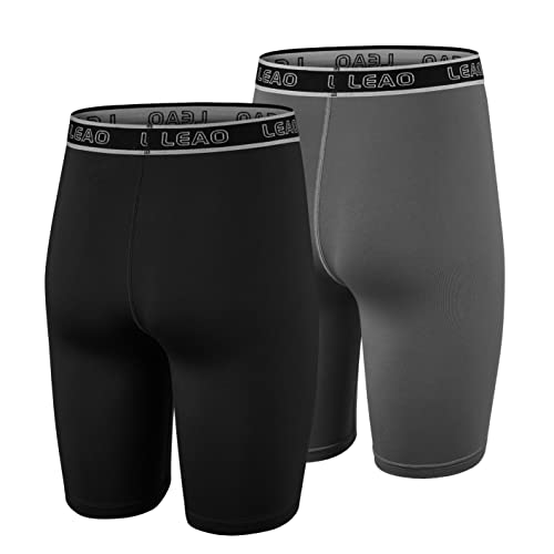 Leao Youth Boys Compression Shorts 2-Pack Performance Athletic Underwear Sports Boxer Briefs Black/Gray L thumb #2