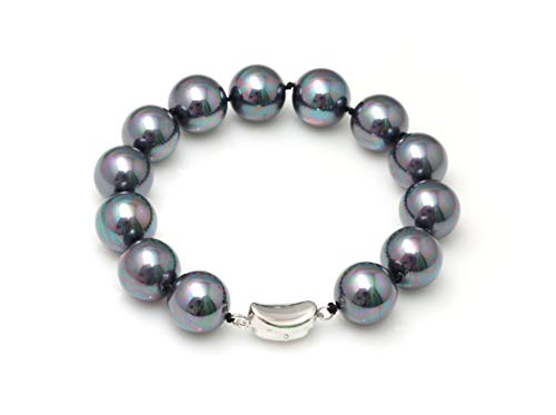 Preisvergleich Produktbild Schmuckwilli Muschelkernperlen Perlenarmband Perlen Armband schwarz Hochwertige 20cm mb3014-20 (14mm)