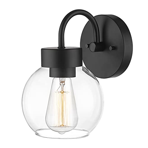 Image of EAPUDUN 1-Light Matte Black Bathroom Light Fixtures Over Mirror, Vanity Lights with 1 Globe Clear Glass Shades, Industrial Style Wall Sconces, WLA1433-MBK