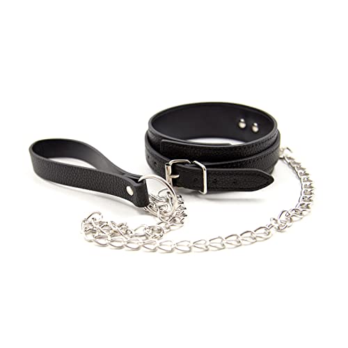 サムコス SM 首輪 SMグッズ 人間用 チョーカー レザー 首輪 人間用 リード チェーン付き ご主人様 奴隷 首輪 調教 コスプレ 拘束 パンク チョーカー ハロウィン クリスマス (ブラック) - 画像1