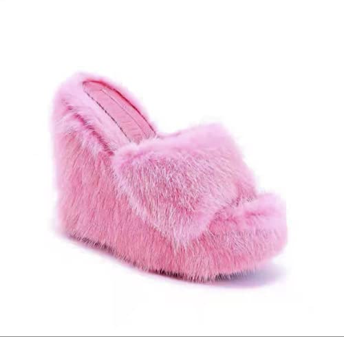 Manswill,Women's Fashion high-Heeled Fur Slippers-Ladies Comfortable Cozy House Slippers,Soft Home Party Shoes for Ladies