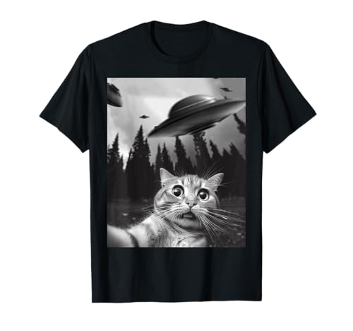 Lustiges Katzen-Selfie mit UFOs T-Shirt