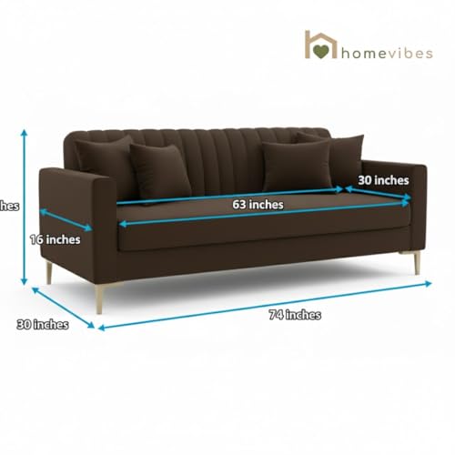Image of 3+2 Seater Velum Fabric Sofa Set for Living Room, Modern Design with High Density Foam, Solid Wood Frame, Ergonomic Comfortable Seating for Home & Office (Dark Brown, 3+2 Seater) | Soft foam comfort, Strong wood frame