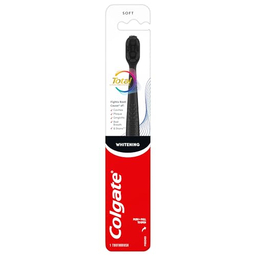 Colgate Total Active Prevention Soft Bristle Whitening Toothbrush Soft Toothbrush with Charcoal Infused Bristles Helps Whiten and Reaches Deeper Along the Gumline and Between Teeth Black 1 Pack
