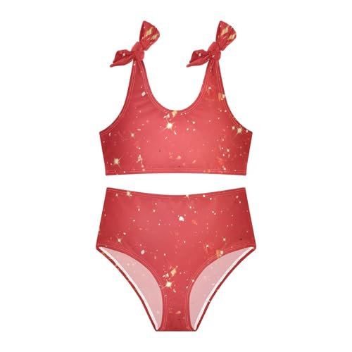 KLL Red Glitter Texture Girl 2 Piece Bikini Sets Quick-Dry Swimsuits Swimwear Adjustable Shoulder Strap3