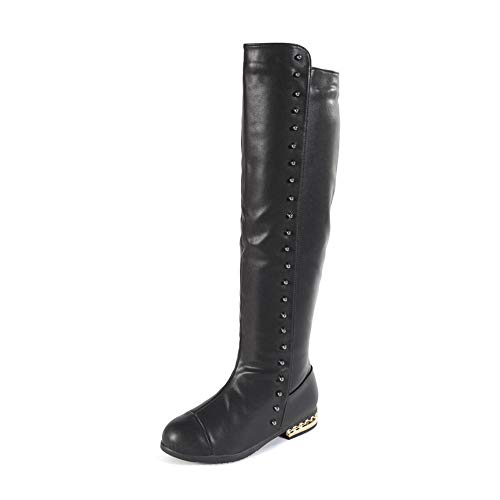 Dayiss Girl's Fashion Side Zipper Knee High Riding Boots Dress Princess Shoes Girls Leather Winter Boots(2 M US Big Kid,Velvet Lined)
