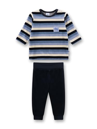 Sanetta Jungen-Schlafanzug blau Mammut aus Nicki | Nachhaltiger und bequemer Schlafanzug aus Nicki für Jungen.
