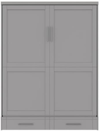 RoomAndLoft Queen Size Gray Murphy Wall Bed in Solid Wood, No Box Spring Needed, Easy Assembly