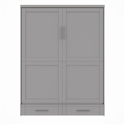 RoomAndLoft Queen Size Gray Murphy Wall Bed in Solid Wood, No Box Spring Needed, Easy Assembly