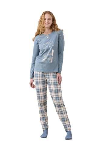 Noidinotte - Pigiama Donna Invernale Caldo Cotone Articolo Neve. - L Azzurro