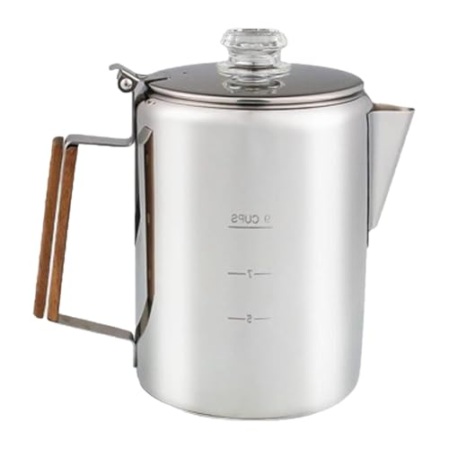 ROYJJ Cafetera de acero inoxidable con escala, cafeteras de gran capacidad para acampar y uso doméstico, capacidad de 9 tazas, percolador de acero inoxidable para acampar al aire libre, cafetera