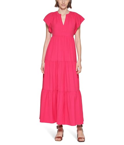 Calvin Klein Women's Dress Flutter Sleeve Gauze Midi Dress Lipstick 8 at  Amazon Women's Clothing store