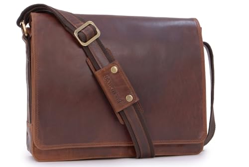 Bucklestone - Sac Besace Homme Cuir - Sacoche Ordinateur 15 Pouces - Messenger Bag - A4 Sac de Travail Moyen - Bandoulière Réglable - LANCASTER - Marron