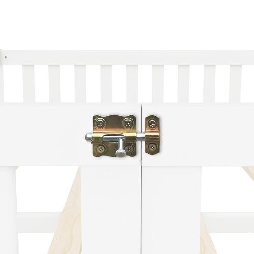 Queen Size Floor Bed with Slats and Center Support Bar, Queen Size Montessori Floor Bed with Fence and Door, Kids Montessori Beds, Queen Size Floor Beds for Kids, Girls, Boys, White